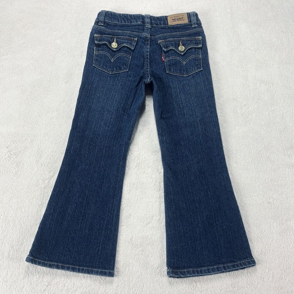 Levis Jeans Girls 5 Blue Med Wash Flare Fit Glitter Buttons Flap Back Pocket Y2K
